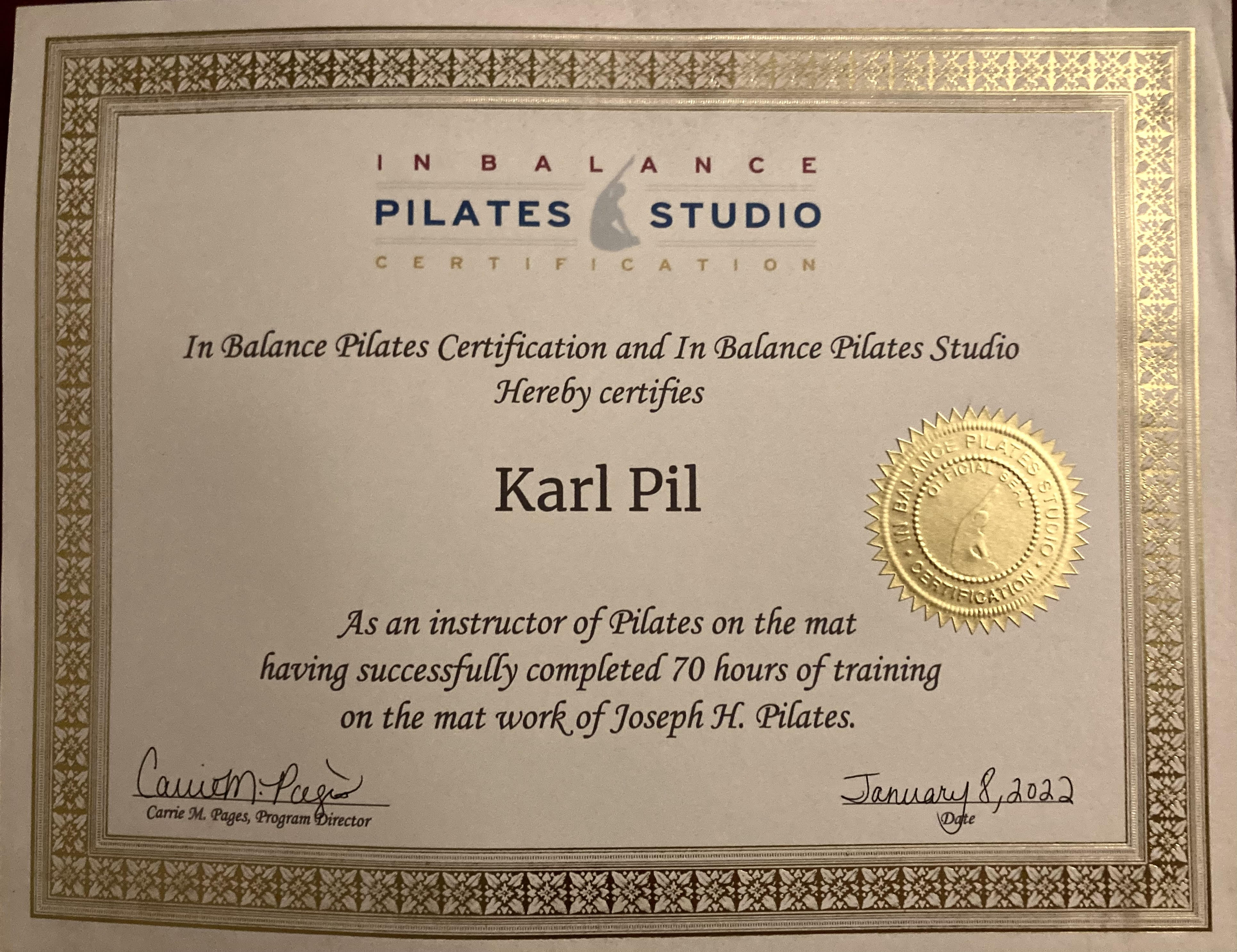 Karl Pil — Pilates Mat Levels I-III certification